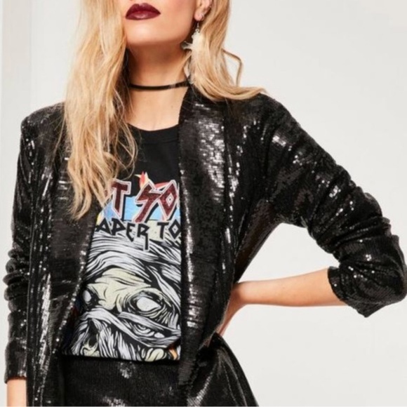 Free People Jackets & Blazers - Free People Black Sequin Tux Blazer Jacket